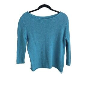 Eileen Fisher Women’s Size Petite S Blue Wool & Yak 3/4 Sleeve Pullover Sweater